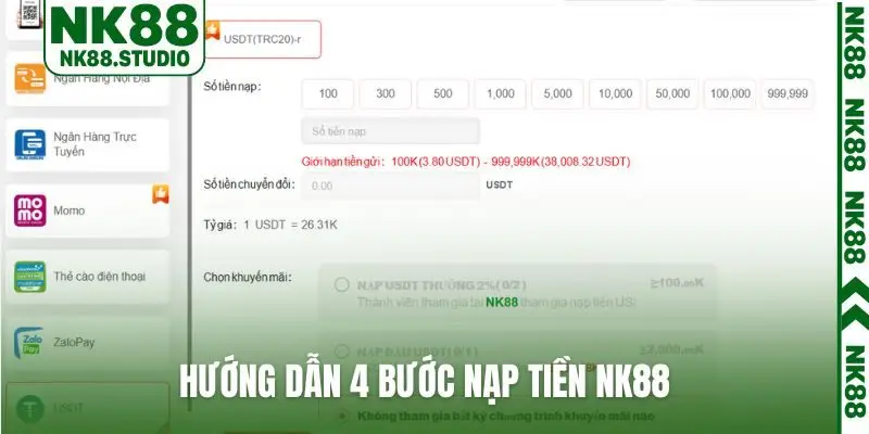 Hướng dẫn 4 bước nạp tiền NK88