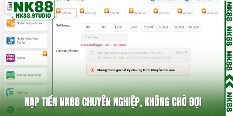 Nạp tiền NK88 chuyên nghiệp, không chờ đợi