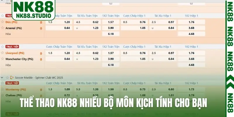 Thể thao NK88 nhiều bộ môn kịch tính cho bạn